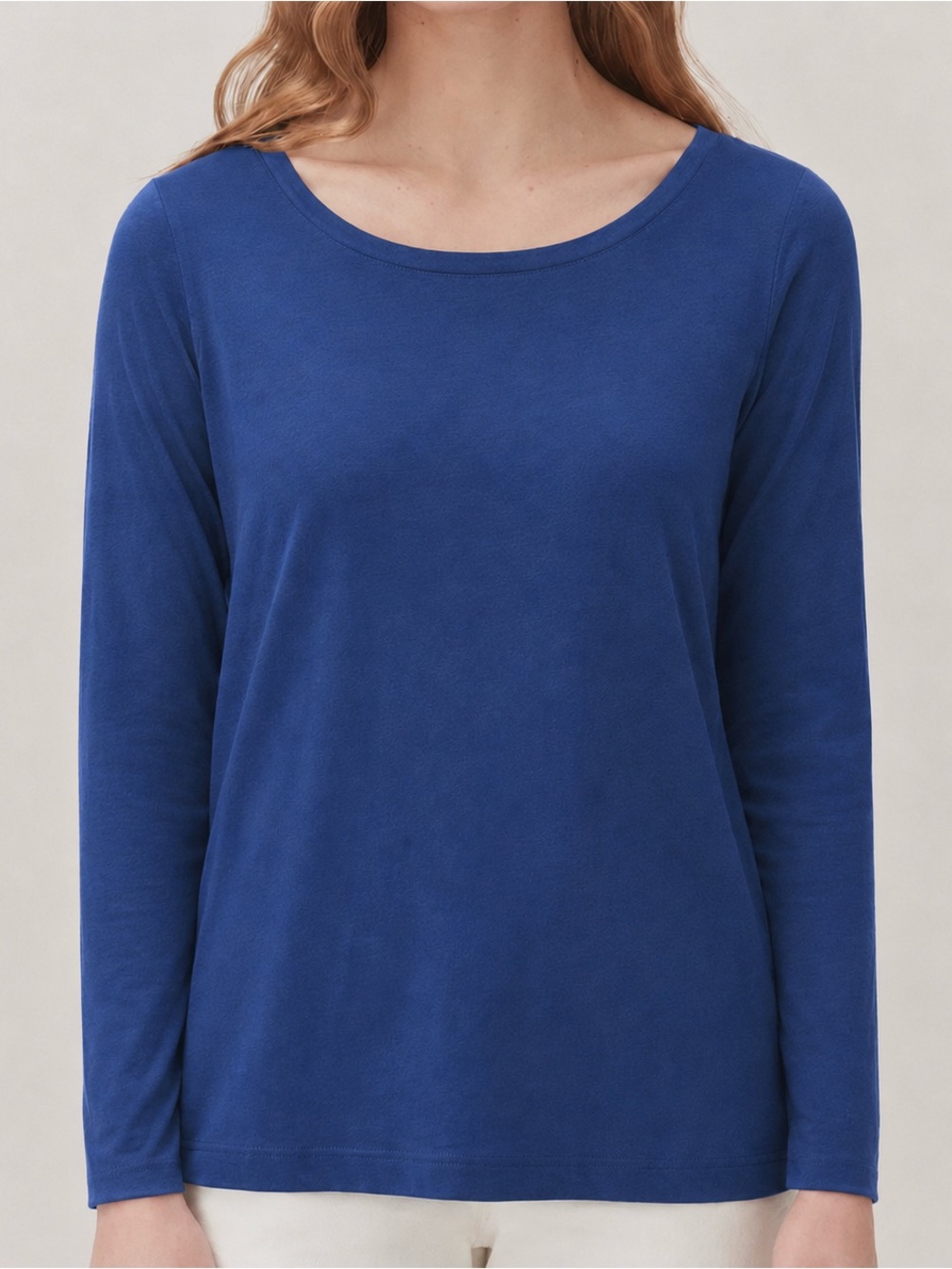 Cuyana Classic Long Sleeve Open Neck Tee Pima Cotton Cobalt Blue Size S